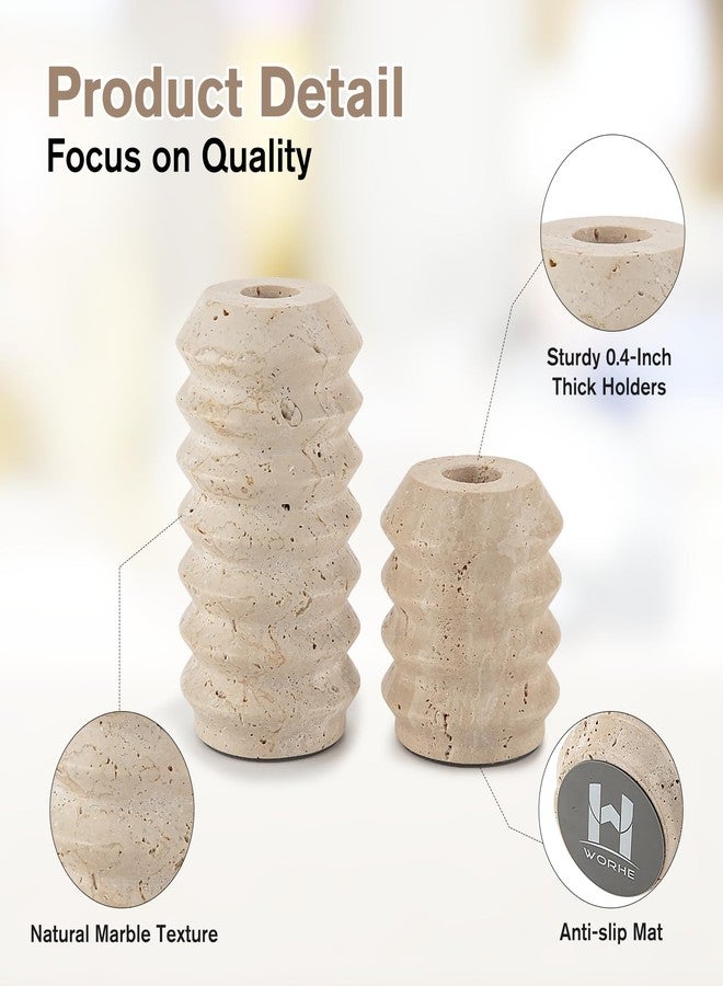 WORHE Candle Holders True Natural Travertine Stone 0.4" Thick, Set of 2 Premium Marble Candlestick Holder for Wedding Dinning Party, Candle Stand for 3/4 inch Thick Candles Color White (ZT002) - Image 3